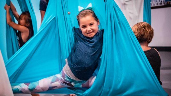 Aerial Splits at Mindful Child Aerial Yoga