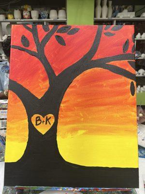 Tree Silhouette at Sunset with B&K in a heart