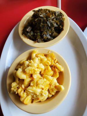 Mac and cheese and collard greens