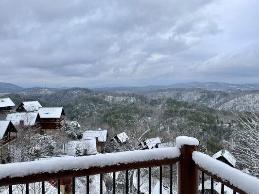 Snow, mountains, view, cabins