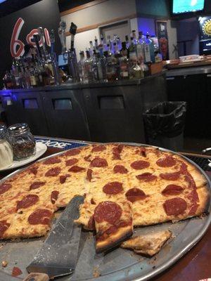 Half price pizza Monday's. $4 Bacardi and $2.50 Miller & Coors draft