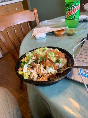 Spicy chicken bowl. A bit too much sour cream. It does taste good.