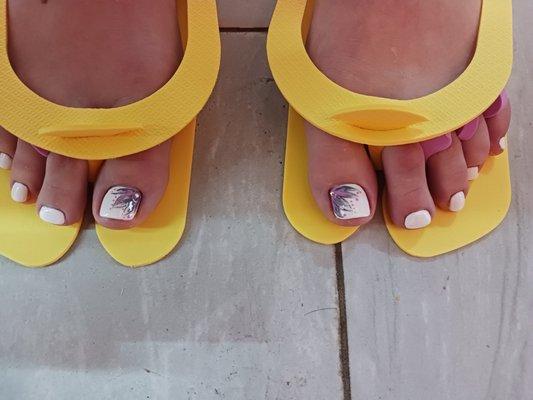 Gel pedicure with free 2 toes designs  Wow!!!!