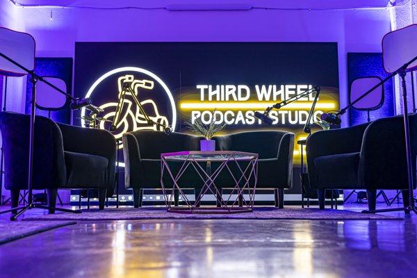 11 foot wide LED wall for custom backdrops on your podcast!