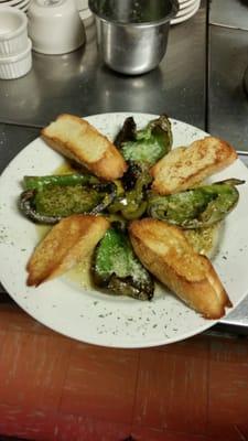 Roasted peppers with garlic  toast.