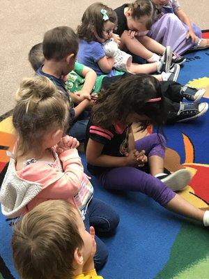 "Lovable Lambs" (2-year-olds) learning how to pray