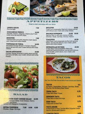 Front of menu