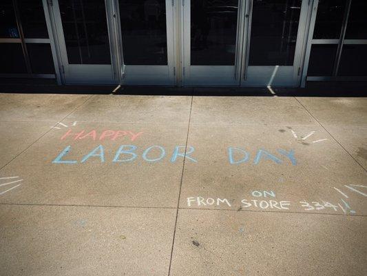 Sidewalk chalk art during Labor Day week