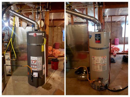 Before and after of Rheem Water Heater install