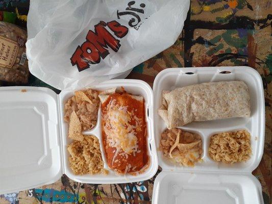 Burrito Plates with  Beans & Rice. We ordered one wet & one dry.