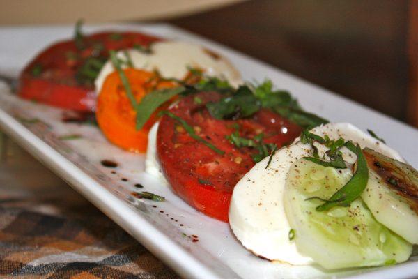 local heirloom tomatos, fresh basil, lemon cucumbers, mozzarella, balsamic