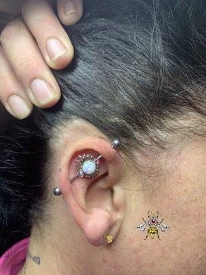 Industrial piercing at Smoking Guns Tattoo Studio by Greta