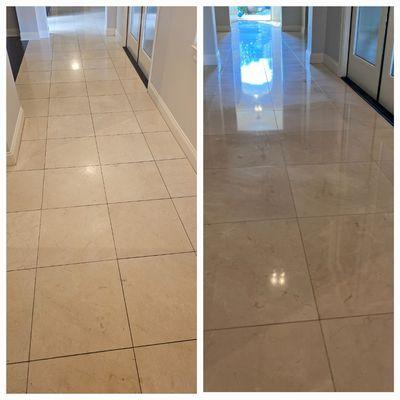 Marble polishing before and after.