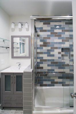 Glass subway tile shower