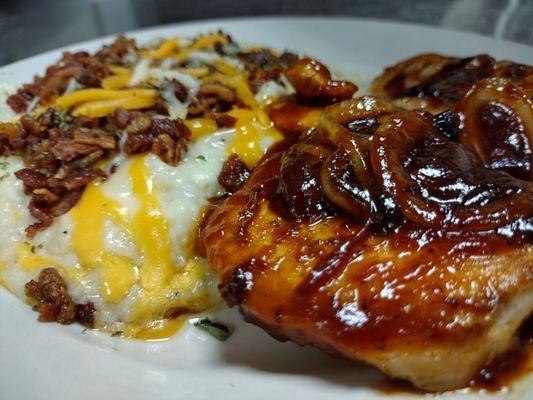 Grilled BBQ chicken with loaded potatoes