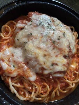 Chicken Parmigiana. Delicious sauce and tender chicken!