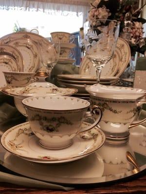 One of the many carefully curated antique China sets at SonBridge Thrift & Gift.