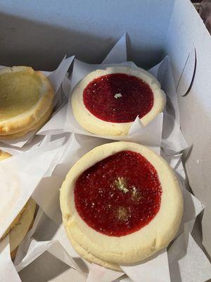 Raspberry and also lemon curd shortbread cookies.  Large in size!