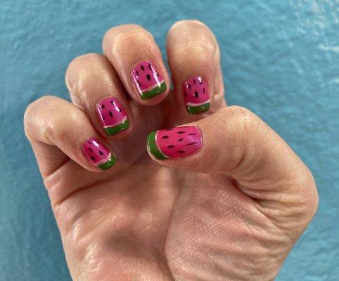 Awesome watermelon nails by Lana!