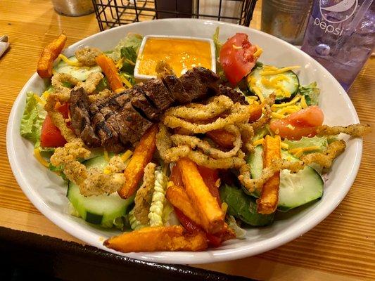 Charbroiled steak salad.