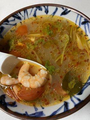 Tom yum with shrimp, spicy level medium