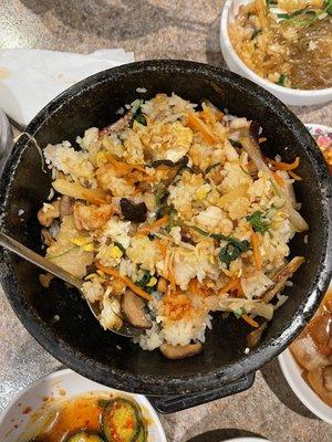 Dolsot haemool bibimbab - seafood in hot stone pot with veggies