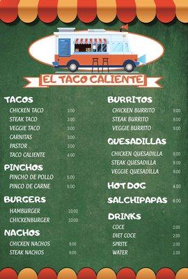 Tacos, pinchos, nachos, quesadillas, burritos, burgers, hot dogs