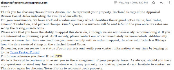 Form email with zero reduction on $500,000+ increase leaving arbitration as the only option