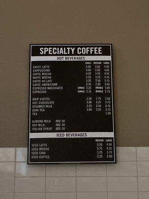 Coffee menu