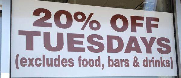 20% off Tuesdays