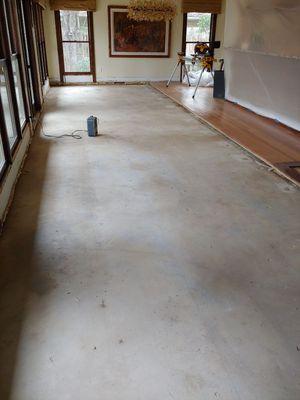 We removed Antique Pine Flooring and plywood subfloor.