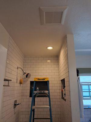 New installation of bathroom exahust fan and shower light