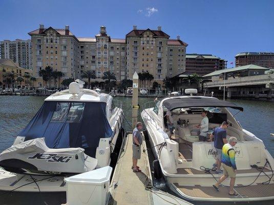 Funny boat name: Happy Ours (instead of Happy Hours) outside Park Crest condominiums, Harbour island, Downtown Tampa