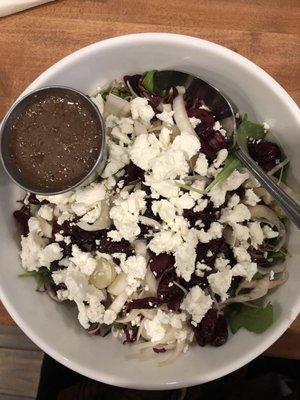 Goat cheese, cranberry, and walnut salad with balsamic vinaigrette