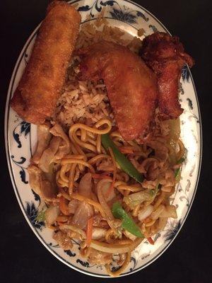 Lo mein and rice