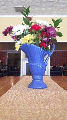 Every week bouquets of flowers were put throughout the building for some extra color.