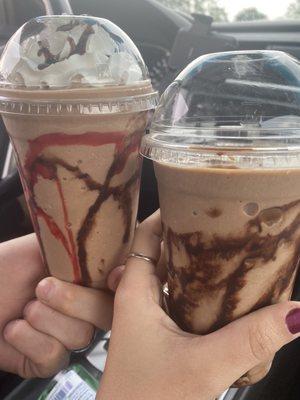 Chocolate covered cherry and s'mores frozen lattes