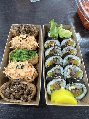 Kimbap and stuffed tofu skins