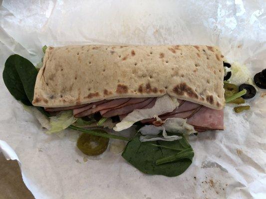 This is a flatbread Black Forest ham