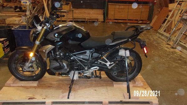 Two motorcycles in a specially made crate, fully protected to ensure they arrive safe and damage-free to their final destination.