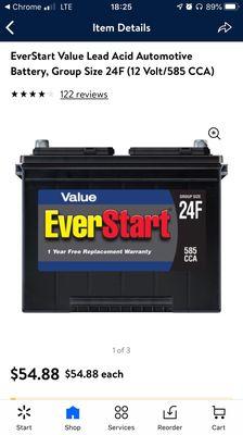 Walmart everlast battery with 1 year trade in....