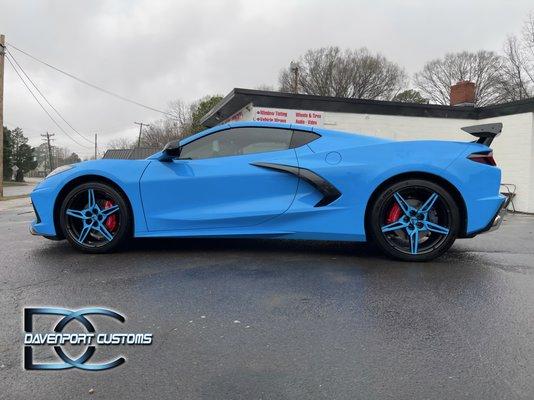 C8 Corvette with Custom Wrapped Rims, Painted Brake Calipers and Windows Tinted