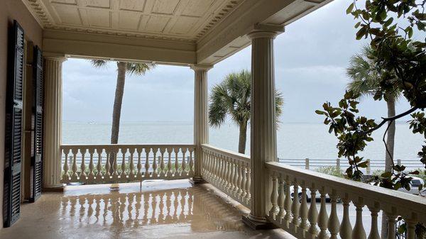 Piazza view over the bay  in the rain