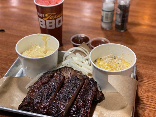 Ribs, Brisket, Creamed Corn and Mac n Cheese