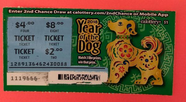 Year of the Dog Lottery Ticket. Must be lucky as I was born in  the Year of the Dog....I won  a scratch off ticket      Feb 16 2018