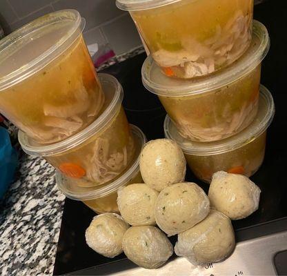 Delicious chicken soup with matzo balls