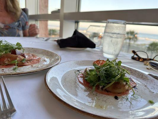 Peach & Tomato salad split for two.