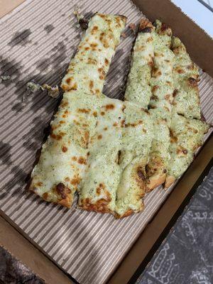 Creamy pesto Cheezee breadsticks. Excellent!