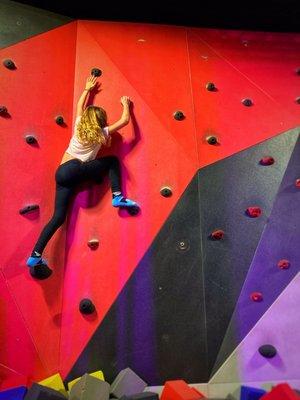 The rock climbing wall.