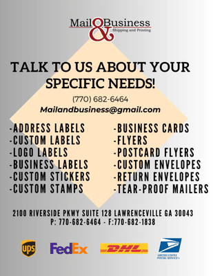 a short list of some of ou rservices here at Mail and Business.